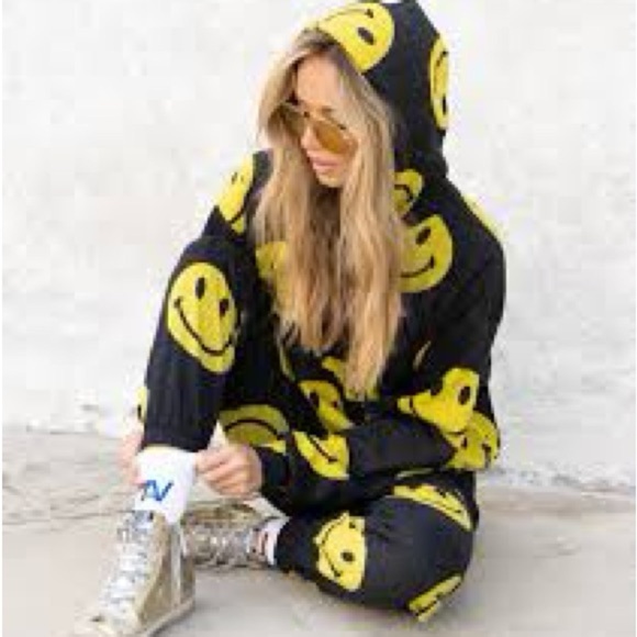 Aviator Nation Unisex Black/Yellow Smiley Repeat Relaxed Pullover Hoodie | EUC😀 - Picture 3 of 16